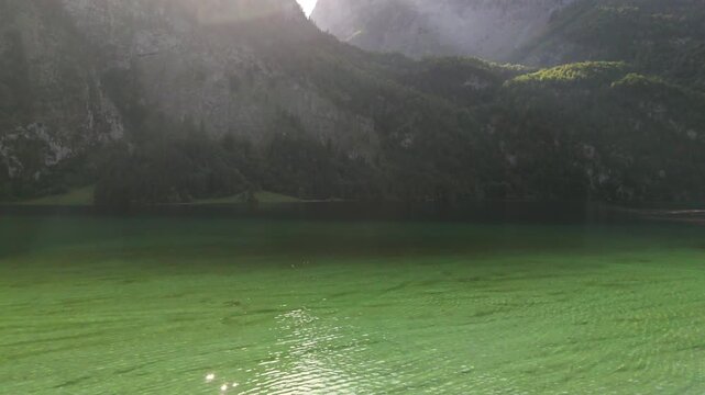 Obersee Clear Green Water Surface Low Aerial Berchtesgaden Germany
