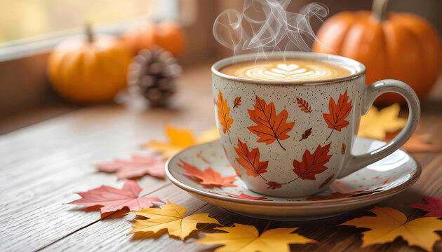 Happy Autumn coffee with copy space