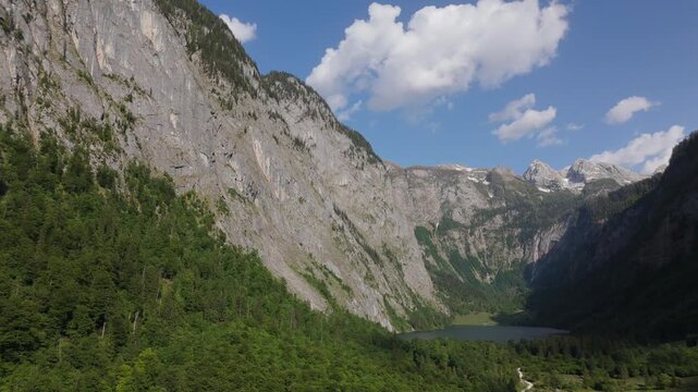 Obersee Basin Steep Cliffs and Lake Aerial Berchtesgaden Germany