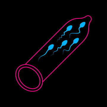 Icon of a used condom with sperm (spermatozoon, spermium) inside. Condom unpacked. Symbol of love, contraception and sex. Protection from diseases and pregnancy. Raster.