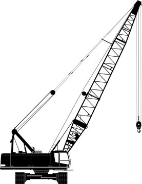 Silhouette of a duty-cycle crawler crane. Heavy crane, side view. PNG