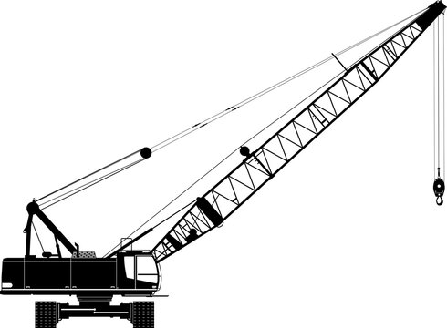 Silhouette of a duty-cycle crawler crane. Heavy crane, side view. PNG