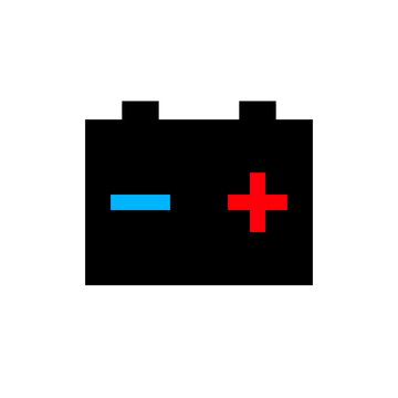 Battery (accumulator) icon. Low-voltage battery. Symbol for energy or charge. Attribute of a car, machine, or engine. Raster.