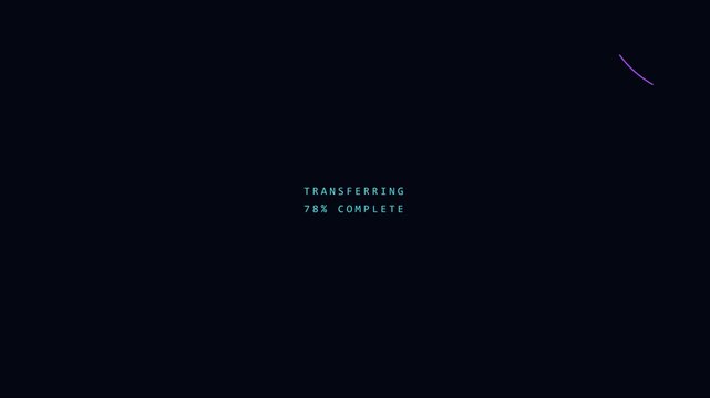Digital transferring 78 percent complete loading circle animation on dark 4k background, digital progress