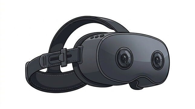 VR headset JPG vector illustration featuring a modern virtual reality glasses device with dual lenses for gaming and immersive tech entertainment.