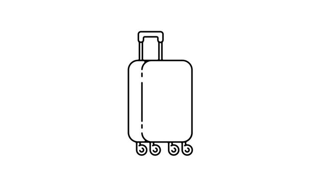 High-quality 2D animated vector graphic of a rolling travel suitcase that pops up and slides out to open a wide text placeholder. Ideal for travel vlogs, vacation promos, and tourism intros requiring 