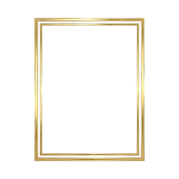Elegant thin gold rectangular border frame with a shiny metallic finish for luxury wedding invitations and sophisticated party cards and festive decorations isolated on transparent background