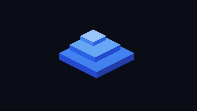 Minimalist blue isometric pyramid animation, abstract geometric 3 d motion for tech backgrounds 4k