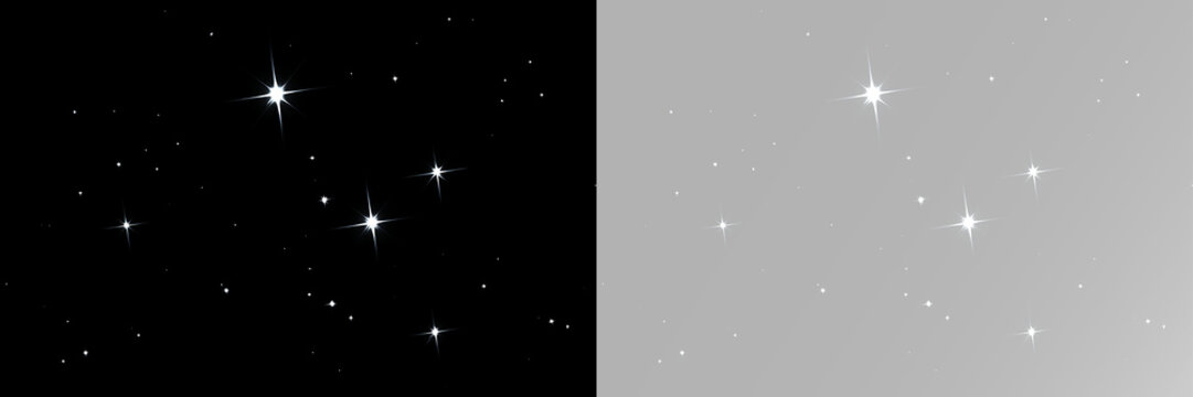 Luminous white stars shine between small sparkles and delicate light dots