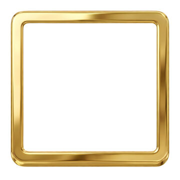 Shiny gold square frame with rounded corners for elegant design projects and luxury borders isolated as a metallic glossy shape for your graphic decoration isolated on transparent background