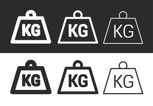 A weight or kettlebell icon. Symbols of kilograms, kg or tonnes. Symbols of great weight, force, or ponderosity. Attributes of a crane, hoist, or construction site. Raster.