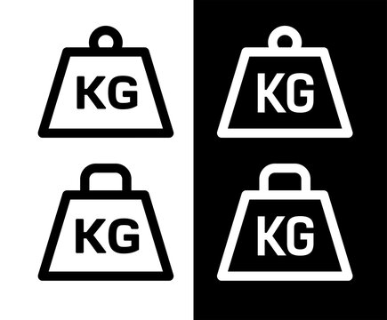 A weight or kettlebell icon. Symbols of kilograms, kg or tonnes. Symbols of great weight, force, or ponderosity. Attributes of a crane, hoist, or construction site. Raster.