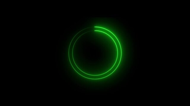 Neon Green Glowing Circular Light Ring Animation on Black Background.4k video