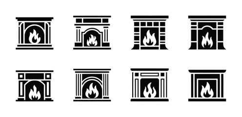 Obraz premium Collection of various elegant fireplace with burning fire glyph icons