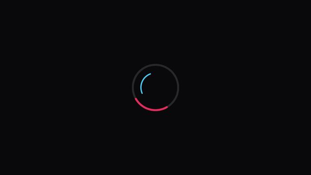 Minimalist loading spinner animation with rotating circular progress bar on 4k black background circle