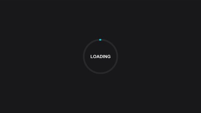 Minimalist loading spinner animation with rotating progress circle on dark 4k background