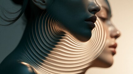 Abstract portrait of woman with glowing spiral light patterns on skin and face © BOJOShop