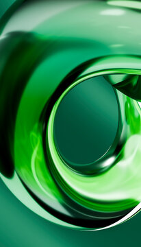 Abstract glossy green swirl with fluid curved shapes