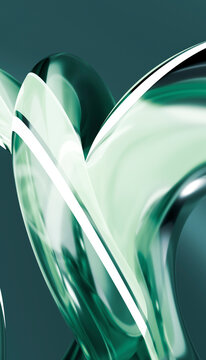 Abstract twisted glossy shape with smooth green curved forms