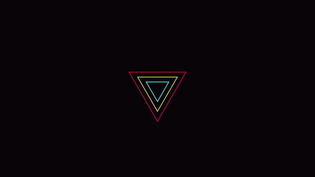 Minimalist neon triangle pulse animation with glowing geometric lines on 4k black background