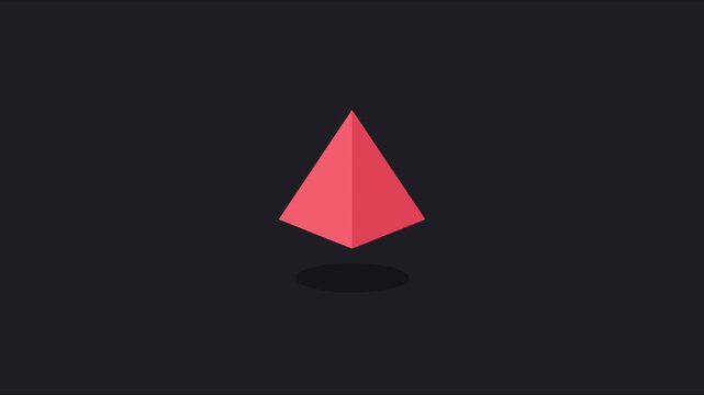 Minimalist red 3 d pyramid floating animation on dark 4k background, geometric shape