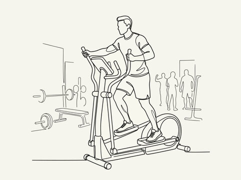 Man Using Elliptical Machine In A Gym