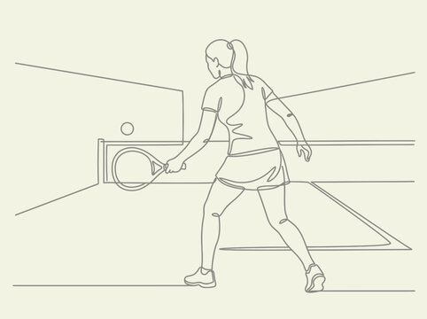 Minimalist Line Art of Tennis Player Executing A Powerful Serve