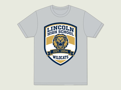 Lincoln High School Wildcats Mascot Emblem On T-Shirt Apparel Design