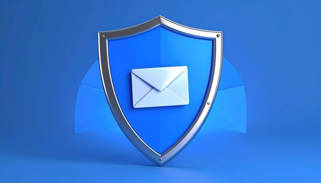 Spam email protection with shield and envelope 3D illustration