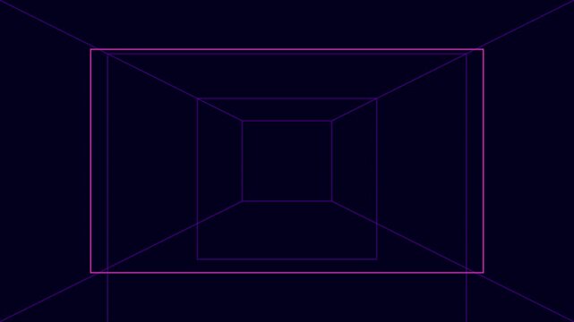 Neon purple rectangular tunnel motion loop: abstract geometric digital animation 4k background