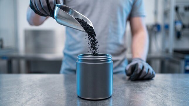 Recovered battery powder enters a sealed collection vessel