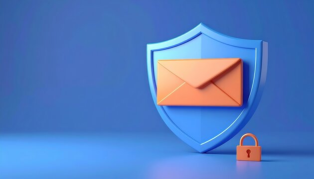 Spam email protection with shield and envelope 3D illustration