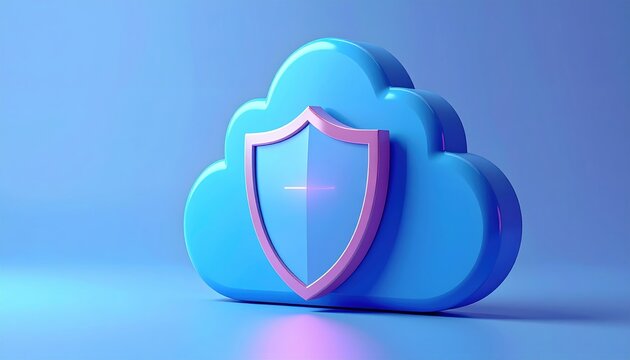 Secure cloud storage with shield icon 3D illustration
