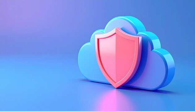 Secure cloud storage with shield icon 3D illustration