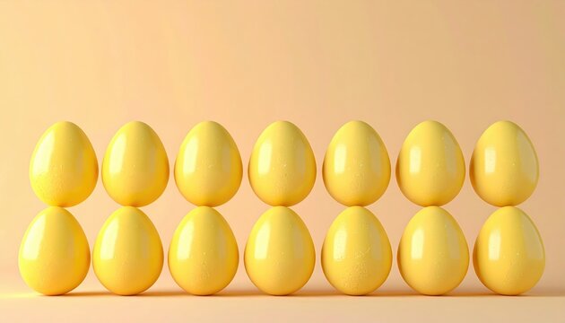 Yellow Easter Eggs on Pastel Background, 3D Illustration