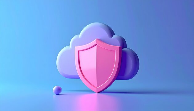 Secure cloud storage with shield icon 3D illustration