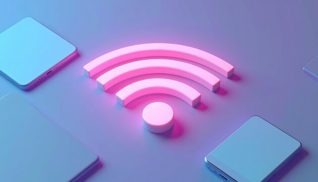 WiFi signal icon with smart devices 3D illustration
