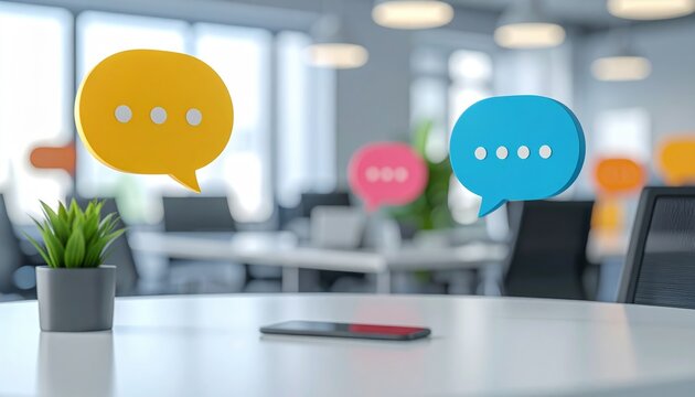 Workplace communication concept with speech bubbles 3D illustration