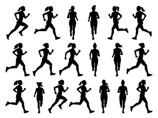 Obraz premium Diverse Female Runner Silhouettes Collection For Dynamic Sportive Design Needs