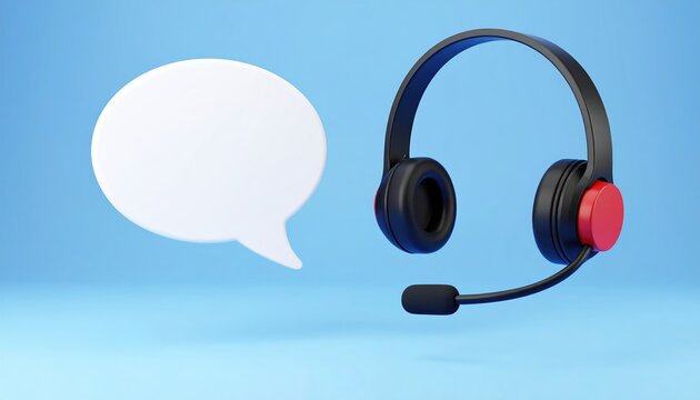 Customer support chat with headset and speech bubble 3D illustration