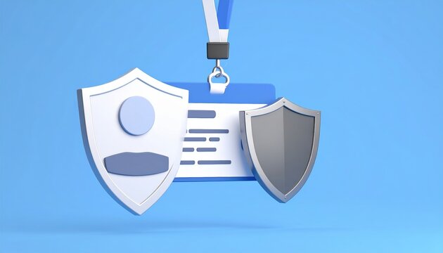 Identity protection concept with ID card and shield 3D illustration