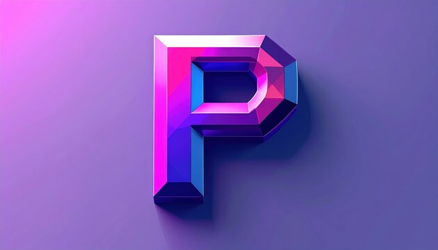 Modern pixel gaming logo with geometric letter P, 3D Illustration