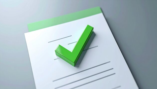 Document approval with green check mark 3D illustration