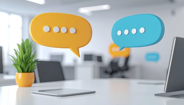 Workplace communication concept with speech bubbles 3D illustration