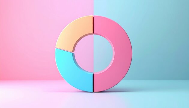 Circular diagram graph icon, 3D Illustration, business analytics and data visualization concept, pastel background