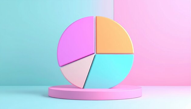 Circular diagram graph icon, 3D Illustration, business analytics and data visualization concept, pastel background