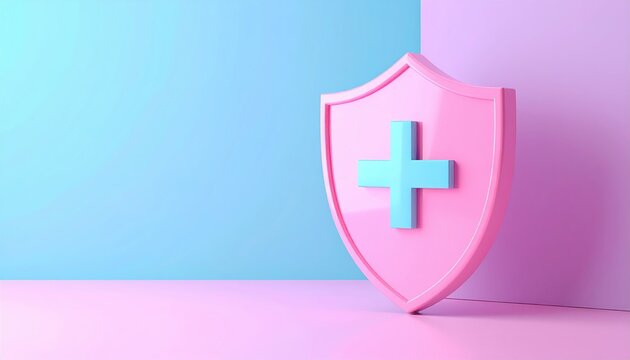 Unprotected shield icon with cross, 3D Illustration, cybersecurity risk concept, pastel abstract background
