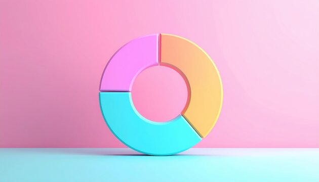 Circular diagram graph icon, 3D Illustration, business analytics and data visualization concept, pastel background