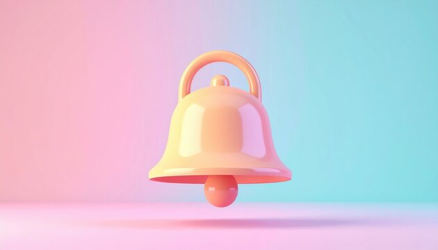 Simple Notification Bell Icon on Pastel Background, 3D Illustration
