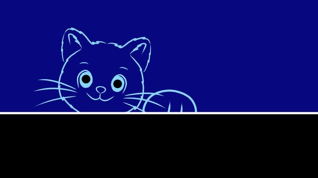 Cute Cat Peeking Over Blue Background